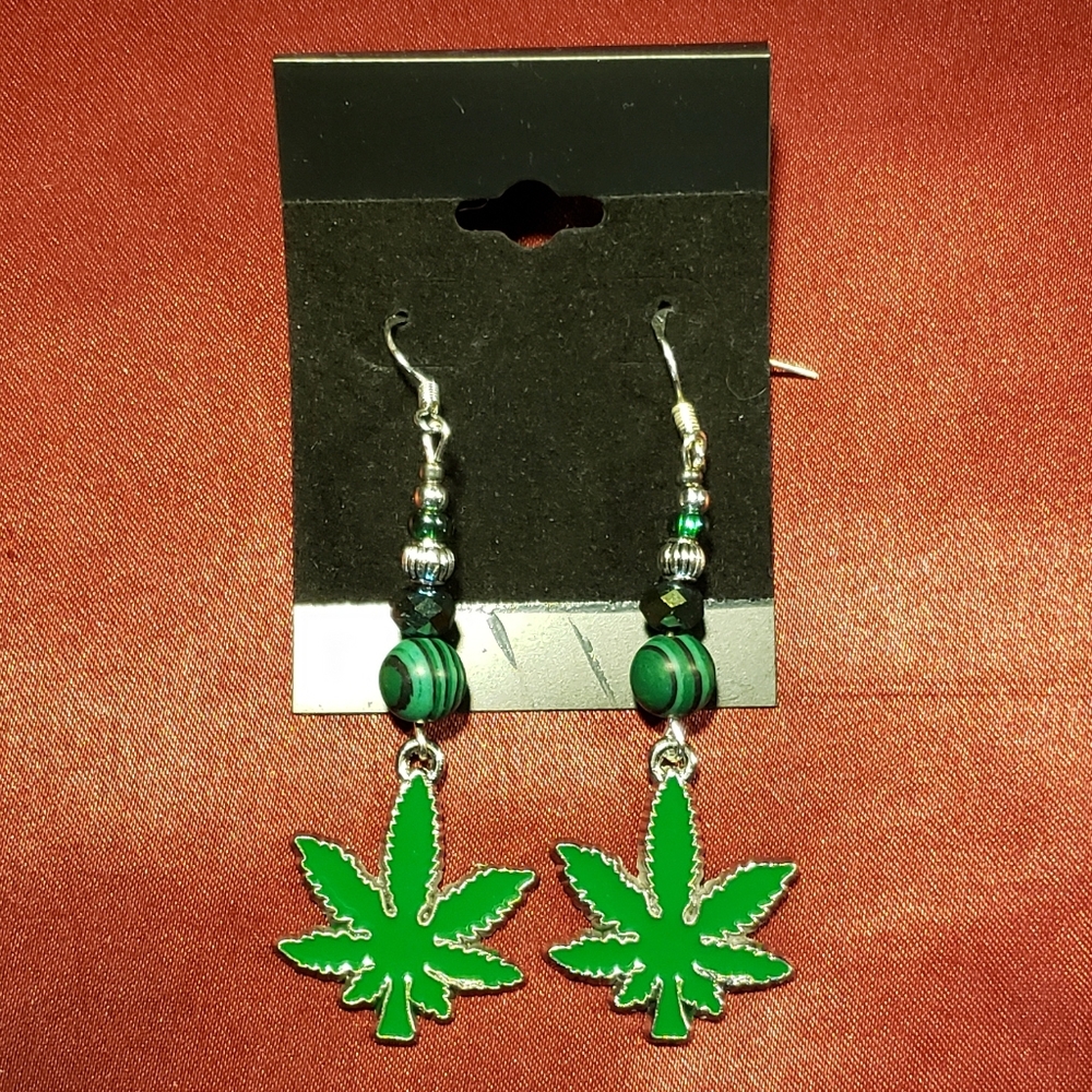 Green Weed Leaf Malichite Earrings